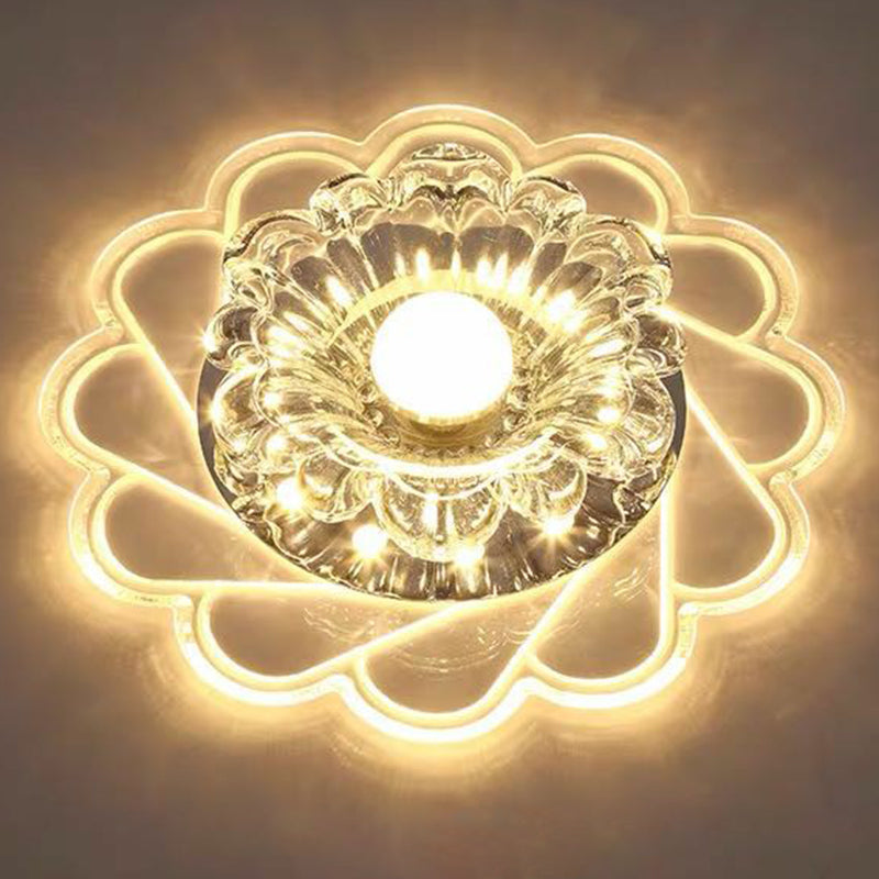 Minimalist Clear Led Flower Crystal Flush Mount Fixture / 9W Warm