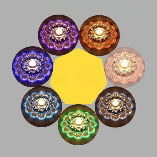 Minimalist Clear Led Flower Crystal Flush Mount Fixture / 9W 7 Color