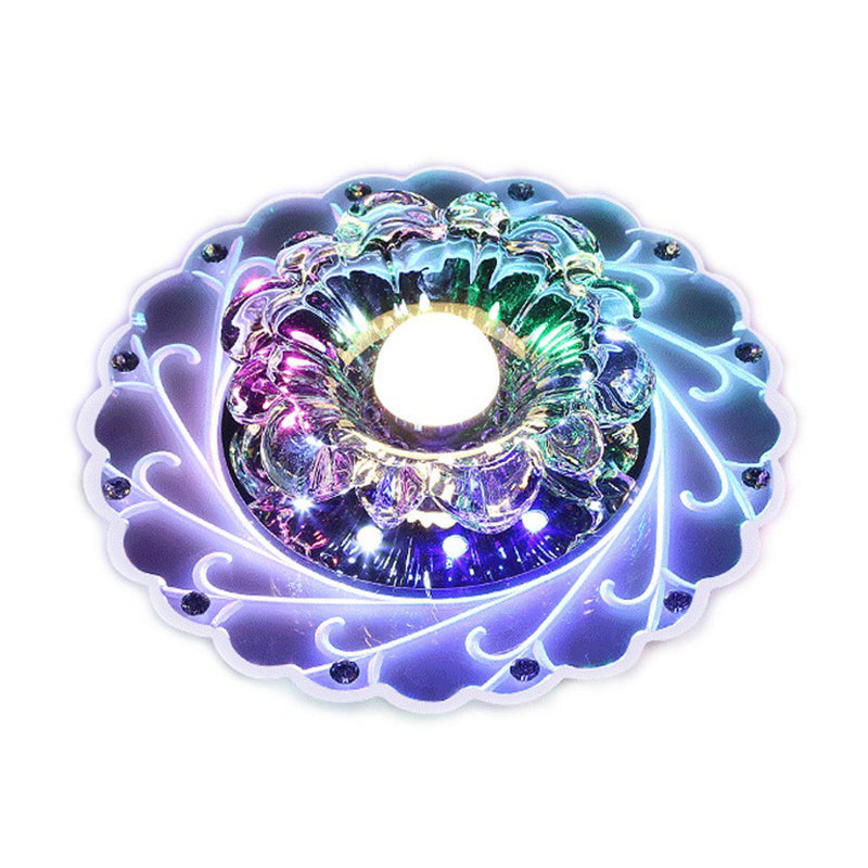 Contemporary Floral Crystal Led Flush Mount Ceiling Light - Clear Fixture For Foyer / 3W Multi Color