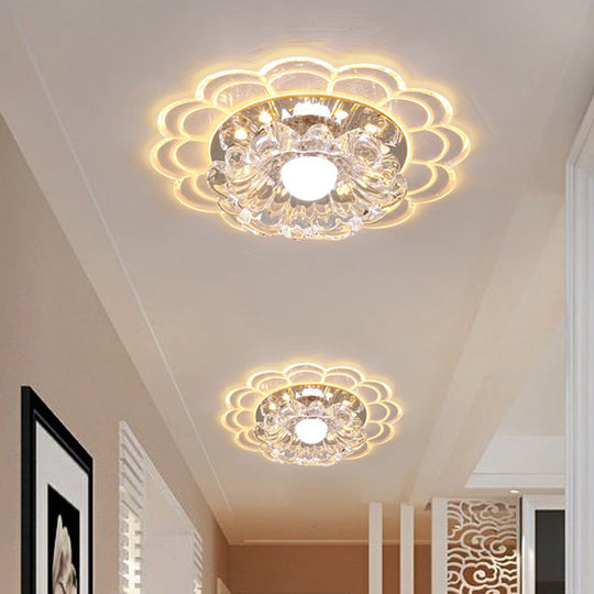 Modern Crystal Led Flush Mount Ceiling Light For Entryway - Clear Blossom Design