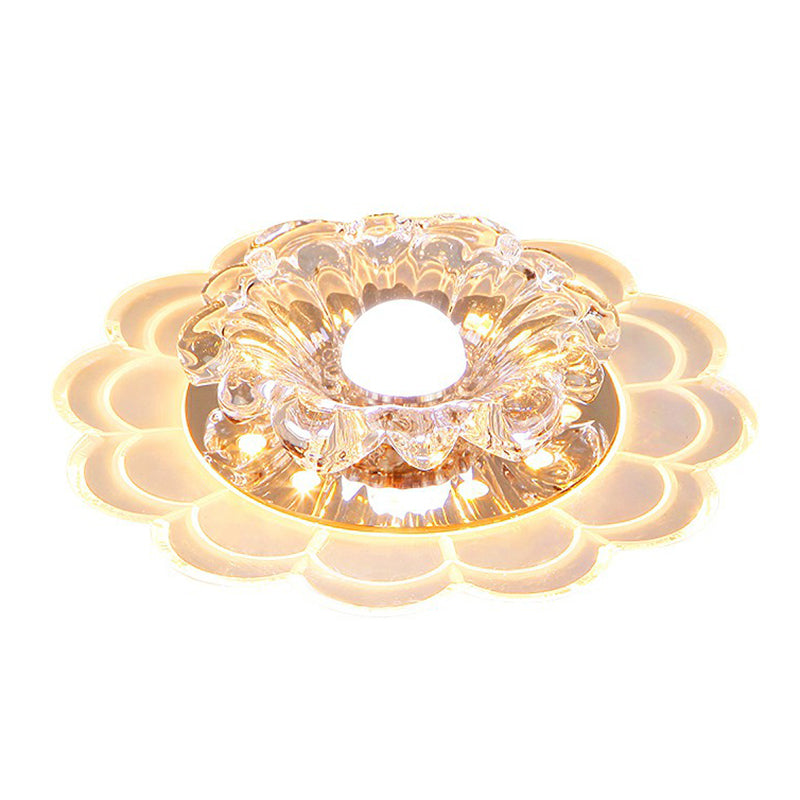 Modern Crystal Led Flush Mount Ceiling Light For Entryway - Clear Blossom Design