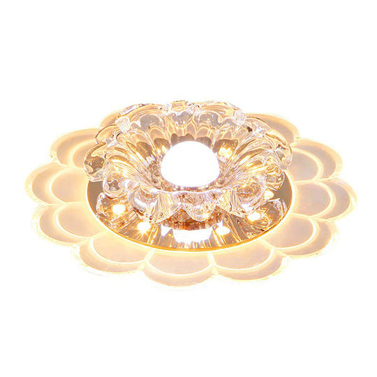 Modern Crystal Led Flush Mount Ceiling Light For Entryway - Clear Blossom Design