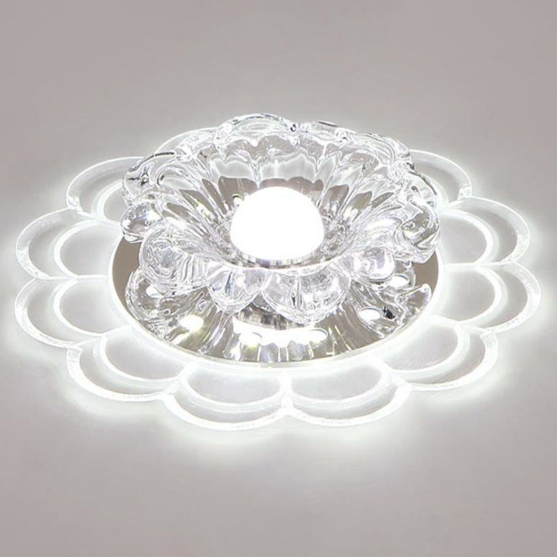 Modern Crystal Led Flush Mount Ceiling Light For Entryway - Clear Blossom Design / 3W White