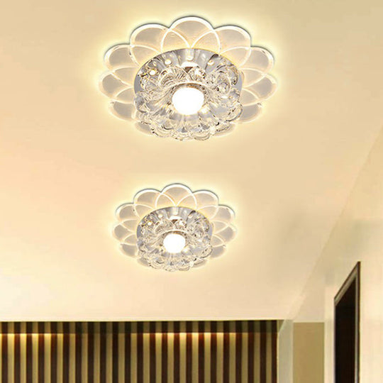 Plafonnier LED contemporain à encastrer en cristal transparent avec motif floral