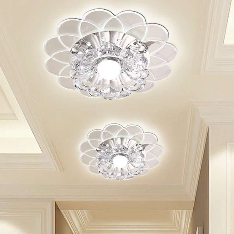 Plafonnier LED contemporain à encastrer en cristal transparent avec motif floral