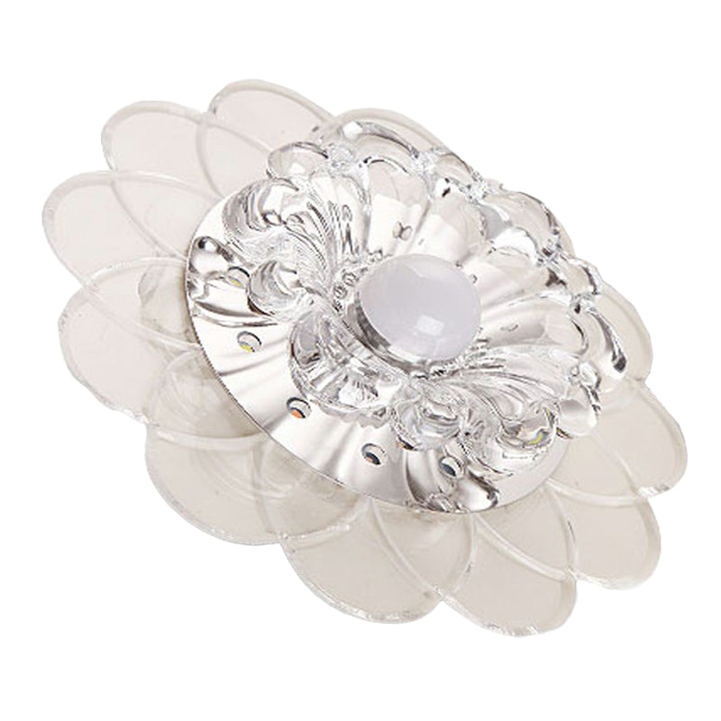 Plafonnier LED contemporain à encastrer en cristal transparent avec motif floral