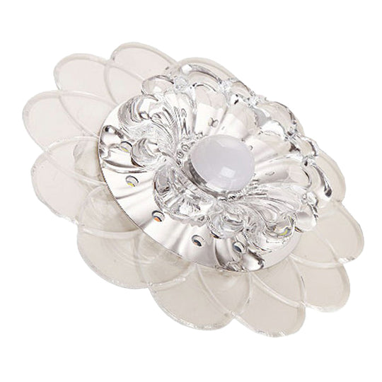 Contemporary Crystal Clear Led Flush Mount Ceiling Light With Floral Design