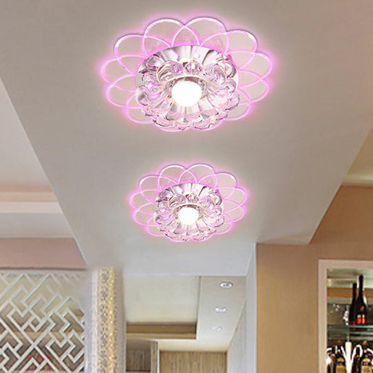 Plafonnier LED contemporain à encastrer en cristal transparent avec motif floral