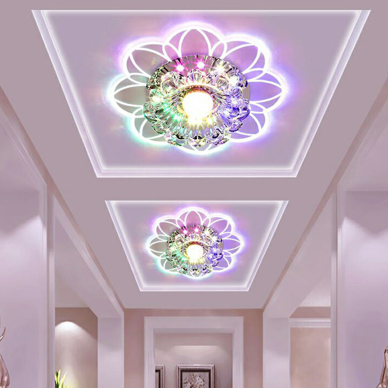 Crystal Simplicity Led Flush Mount Ceiling Light With Flower Corridor Design