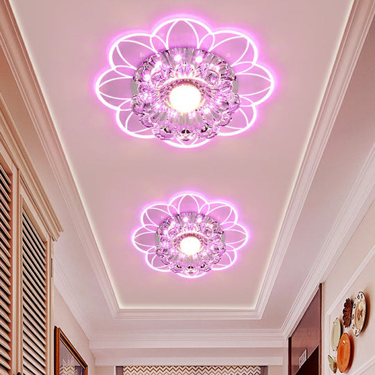 Crystal Simplicity Led Flush Mount Ceiling Light With Flower Corridor Design