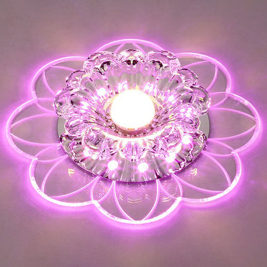 Crystal Simplicity Led Flush Mount Ceiling Light With Flower Corridor Design Clear / 5W Pink