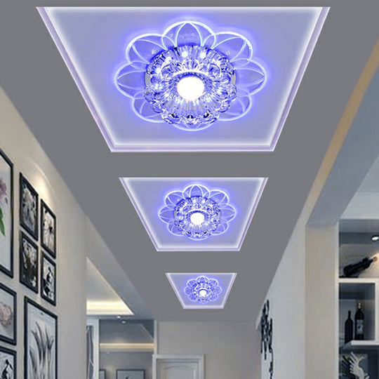 Crystal Simplicity Led Flush Mount Ceiling Light With Flower Corridor Design