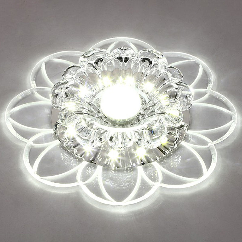 Crystal Simplicity Led Flush Mount Ceiling Light With Flower Corridor Design Clear / 3W White