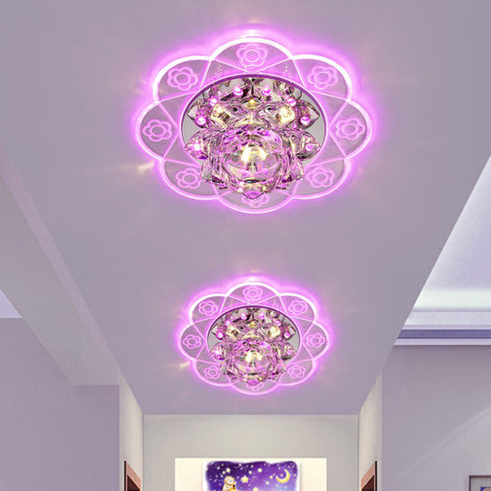 Minimalist Crystal Flush Mount Lighting: Floral LED Fixture for Hallways, Clear