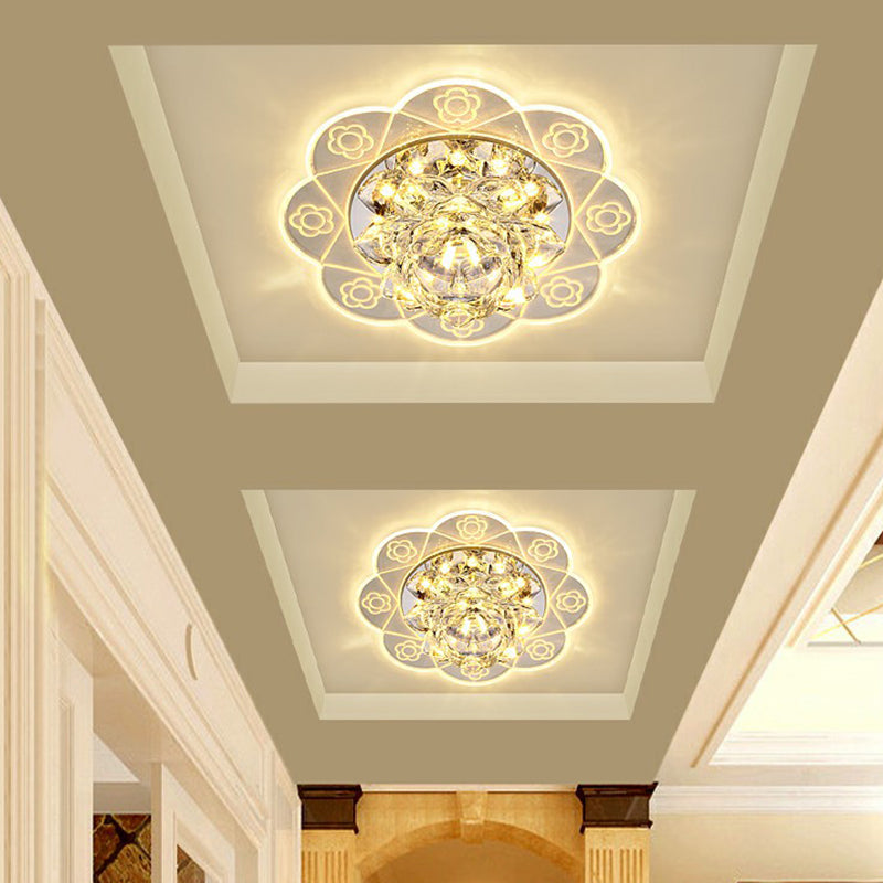 Minimalist Crystal Flush Mount Lighting: Floral LED Fixture for Hallways, Clear