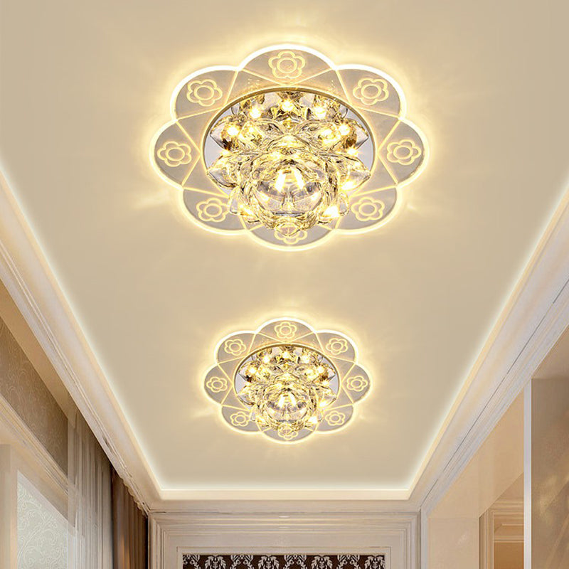 Minimalist Crystal Flush Mount Lighting: Floral LED Fixture for Hallways, Clear