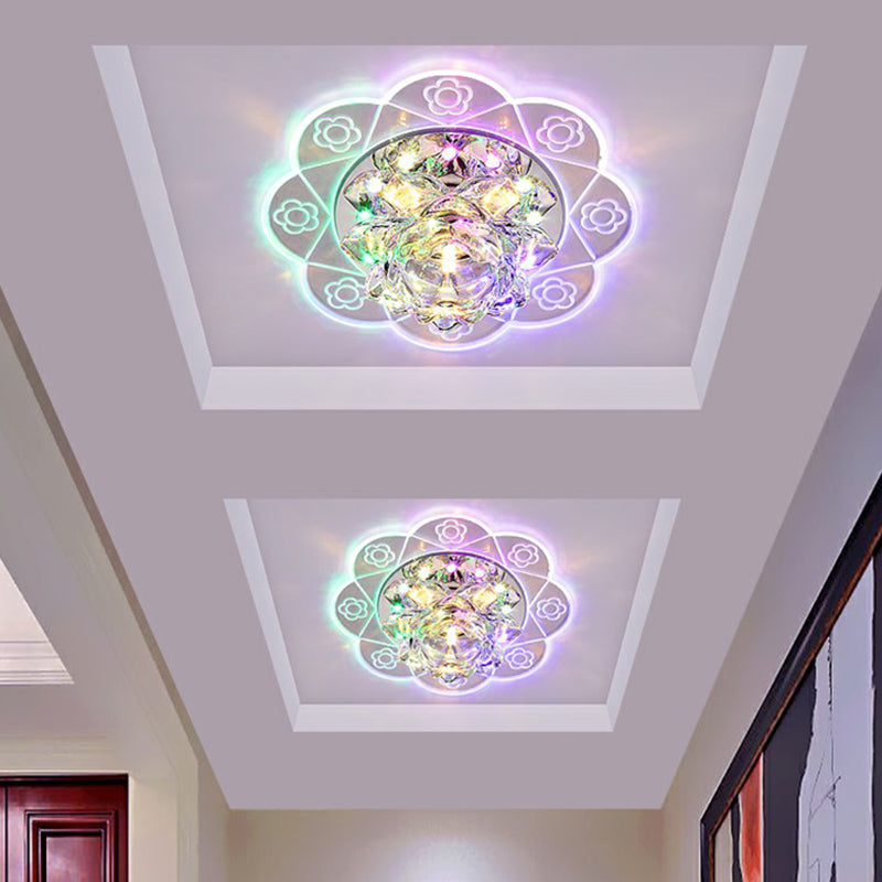 Minimalist Crystal Flush Mount Lighting: Floral LED Fixture for Hallways, Clear