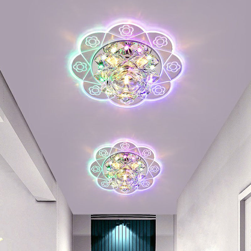 Minimalist Crystal Flush Mount Lighting: Floral LED Fixture for Hallways, Clear