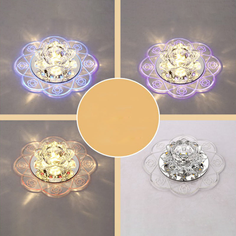 Minimalist Crystal Flush Mount Lighting: Floral LED Fixture for Hallways, Clear