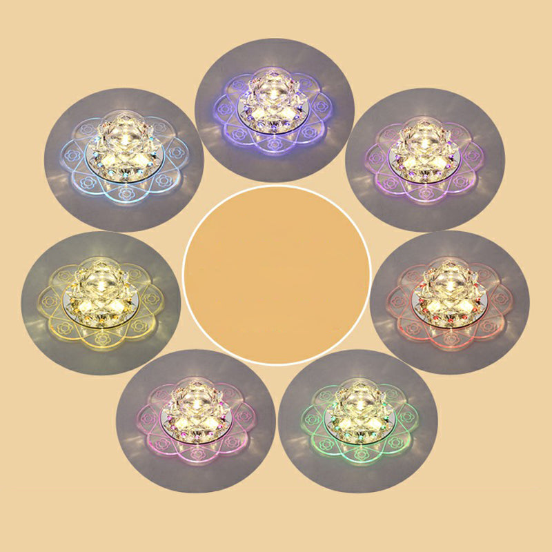 Minimalist Crystal Flush Mount Lighting: Floral LED Fixture for Hallways, Clear