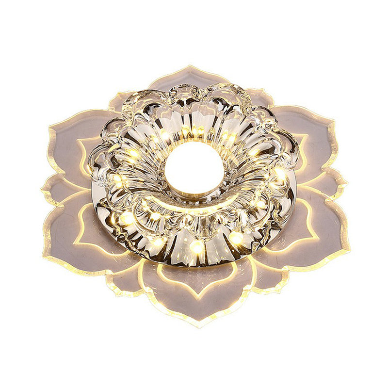 Modern Crystal Flower Led Ceiling Light For Entryway - Clear Flushmount