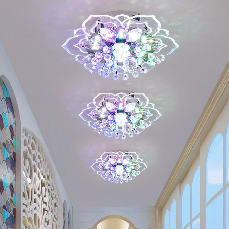 Contemporary Blossom Crystal Flush Ceiling Light - Clear LED Flush Mount Fixture