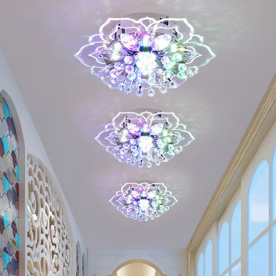 Contemporary Blossom Crystal Flush Ceiling Light - Clear Led Mount Fixture / Multi Color