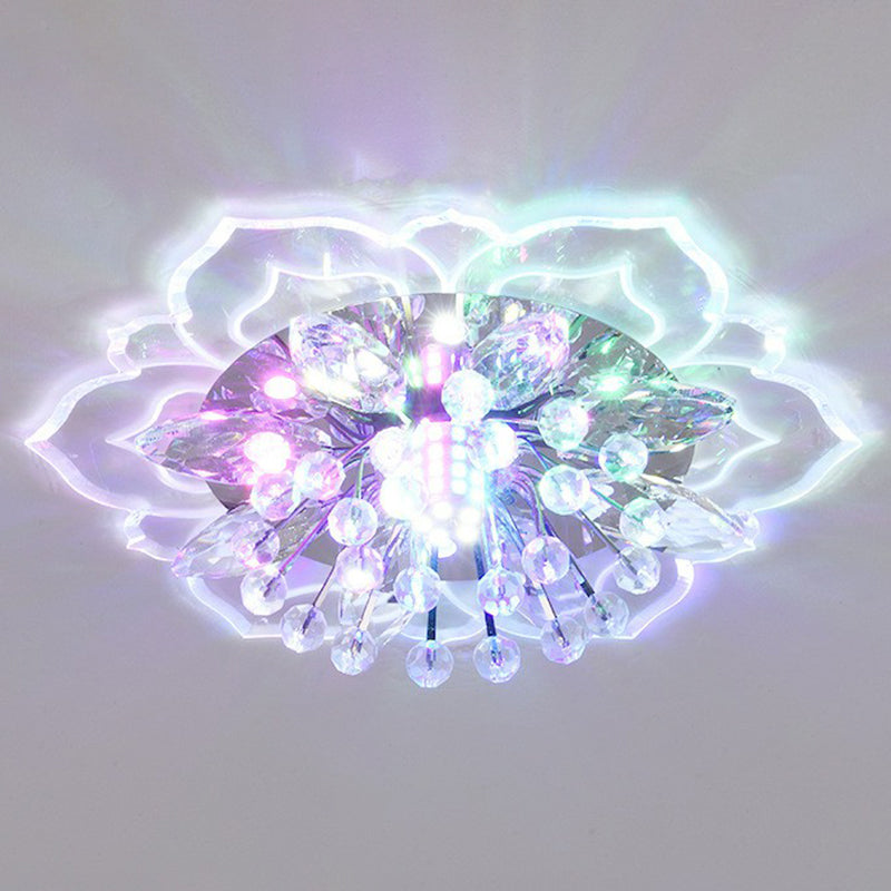 Contemporary Blossom Crystal Flush Ceiling Light - Clear LED Flush Mount Fixture