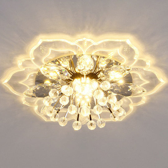 Contemporary Blossom Crystal Flush Ceiling Light - Clear LED Flush Mount Fixture