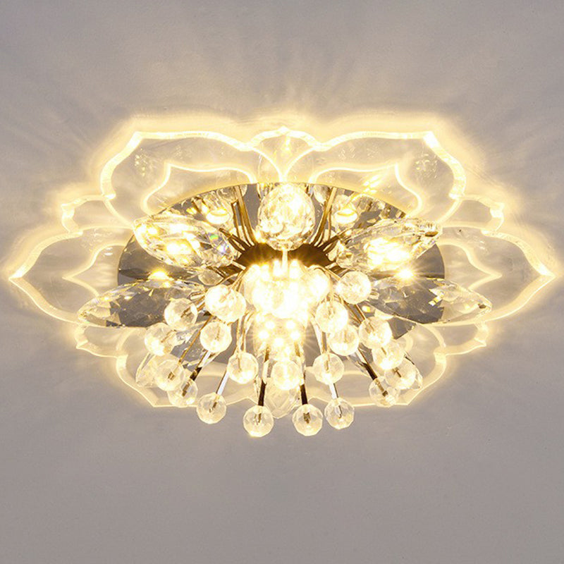 Contemporary Blossom Crystal Flush Ceiling Light - Clear Led Mount Fixture