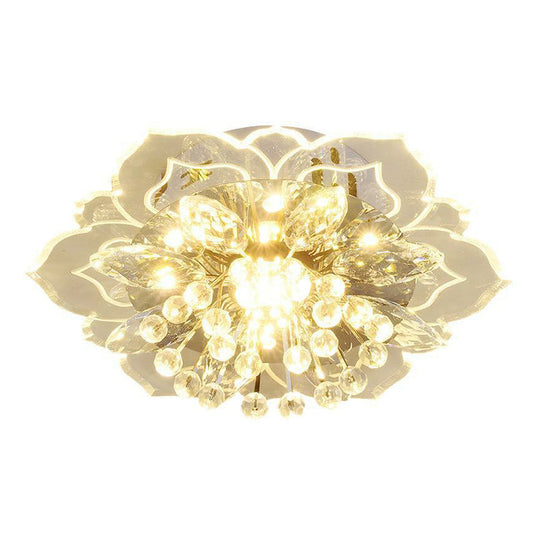 Contemporary Blossom Crystal Flush Ceiling Light - Clear LED Flush Mount Fixture