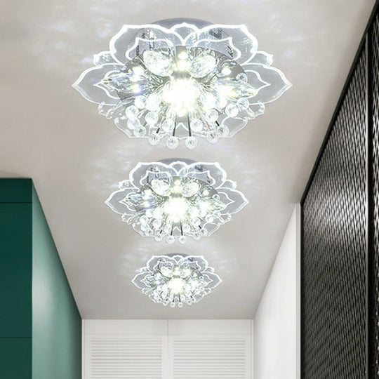 Contemporary Blossom Crystal Flush Ceiling Light - Clear LED Flush Mount Fixture