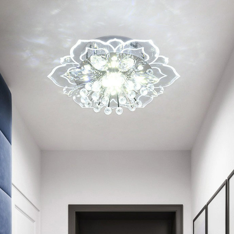 Contemporary Blossom Crystal Flush Ceiling Light - Clear LED Flush Mount Fixture