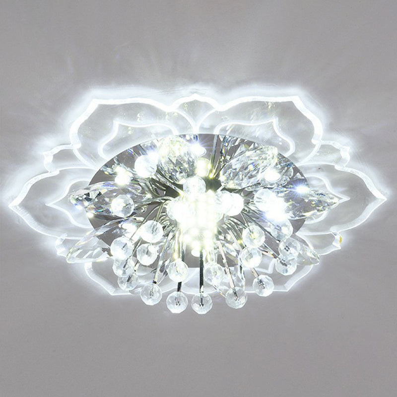 Contemporary Blossom Crystal Flush Ceiling Light - Clear LED Flush Mount Fixture