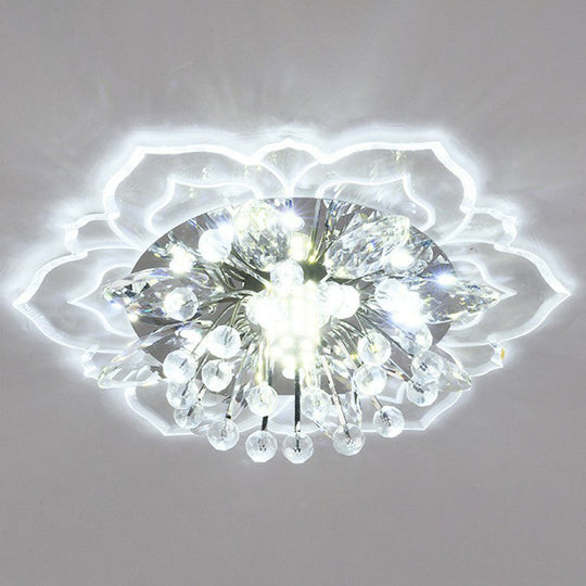 Contemporary Blossom Crystal Flush Ceiling Light - Clear LED Flush Mount Fixture