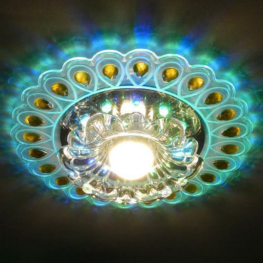 Clear Crystal Blossom Flush Mount Led Entryway Lighting Fixture / 3W 7 Color