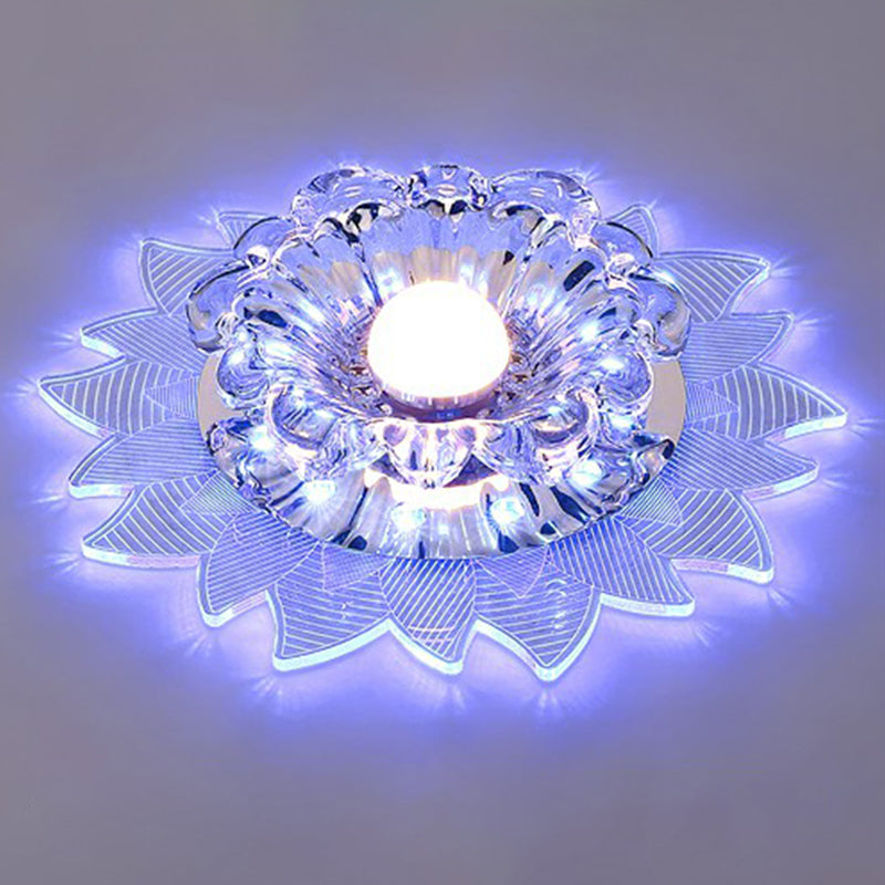 Contemporary Led Crystal Flush Mount Ceiling Light With Blossom Design For Hallways - Clear