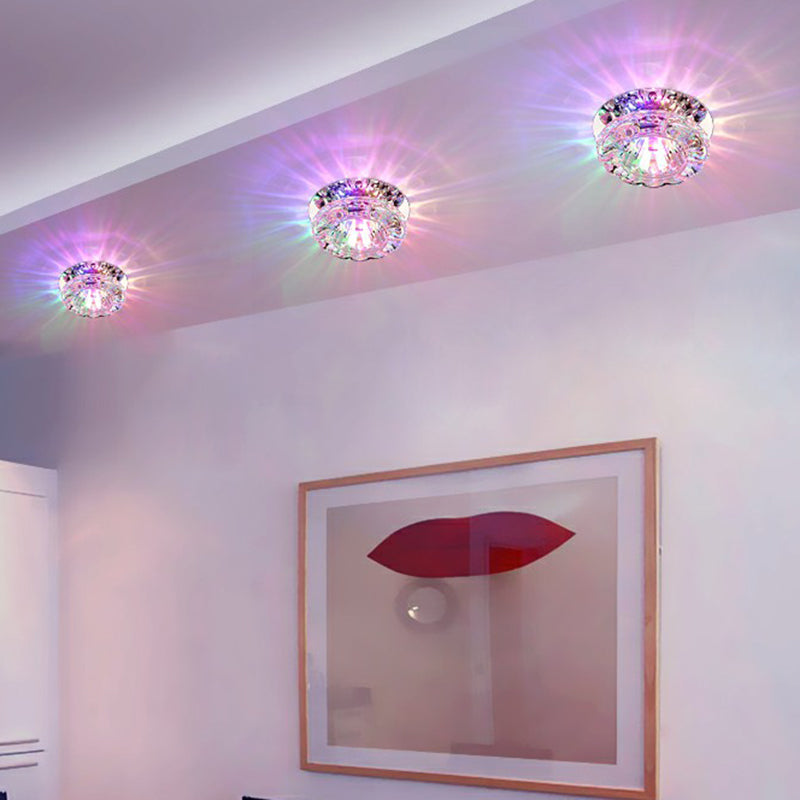 Clear Crystal Flower Led Flush Mount Light For Hallway Ceiling / 3W Multi Color