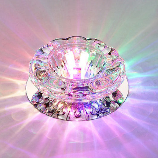 Clear Crystal Flower Led Flush Mount Light For Hallway Ceiling