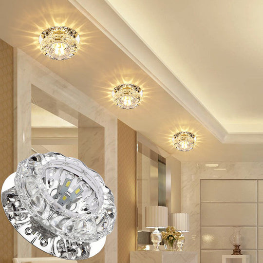 Clear Crystal Flower Led Flush Mount Light For Hallway Ceiling