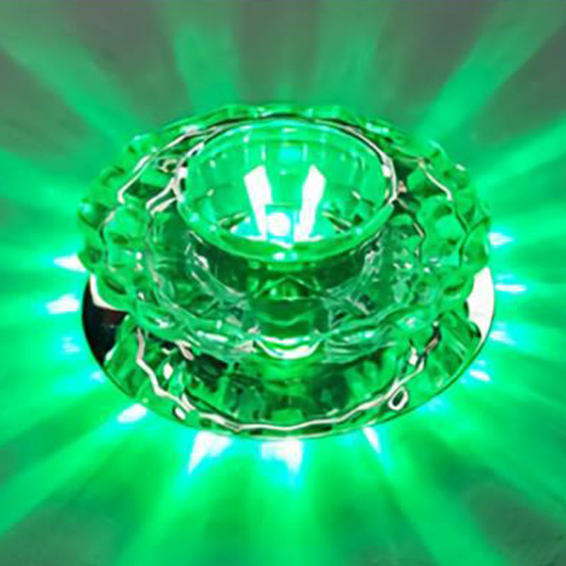 Clear Crystal Flower Led Flush Mount Light For Hallway Ceiling / 3W Green