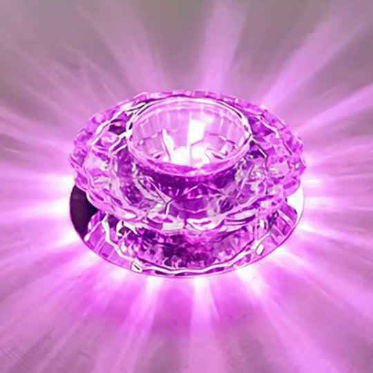 Clear Crystal Flower Led Flush Mount Light For Hallway Ceiling / 3W Purple