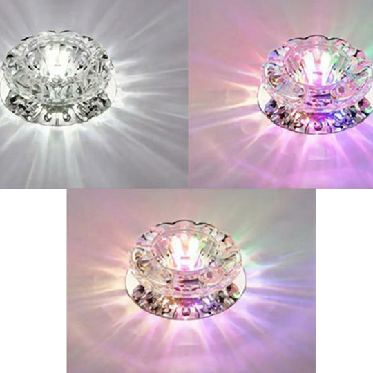 Clear Crystal Flower Led Flush Mount Light For Hallway Ceiling / 3W Third Gear