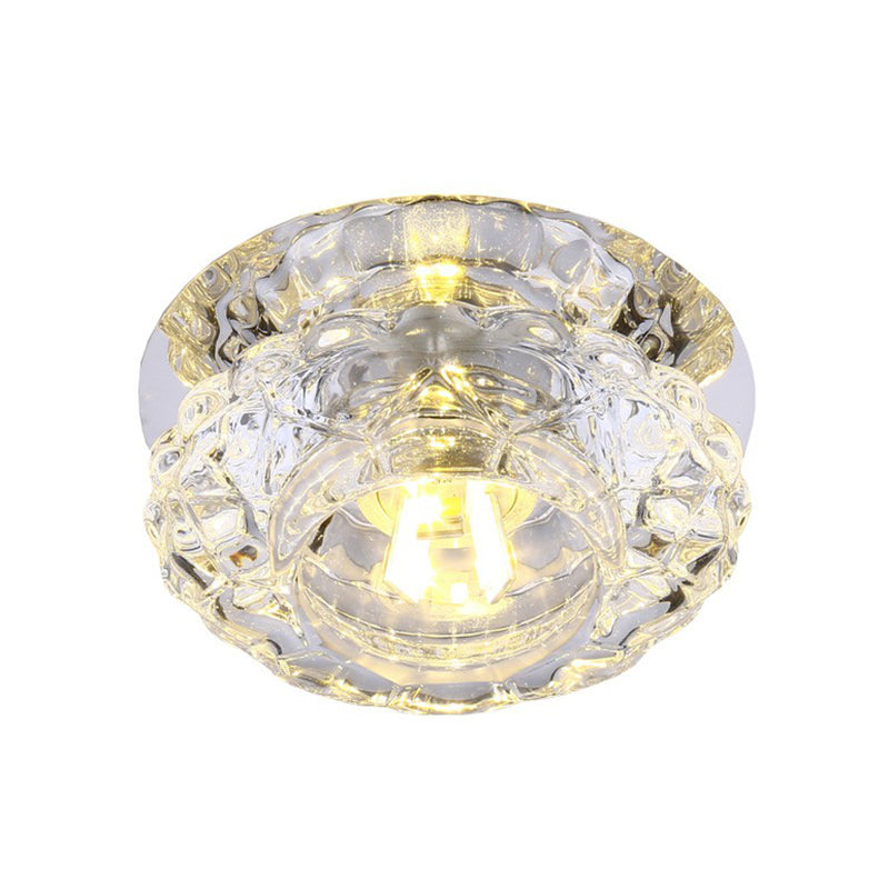 Minimalist Crystal Led Flush Mount Fixture With Clear Floral Shade- Perfect For Foyer Lighting