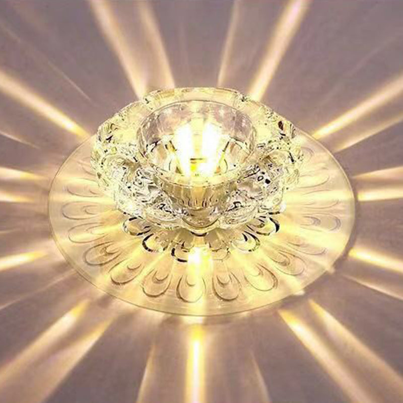 Blossom Shade Crystal Flush Ceiling Light - Contemporary Led Fixture For Hallways Mount And Clear