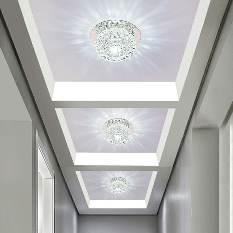 Modern Crystal LED Flush Mount Lighting Fixture - Donut Shape for Hallway