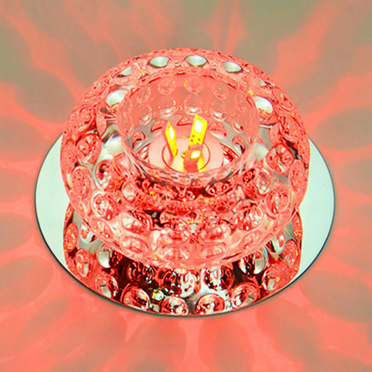 Crystal Led Flush Mount Ceiling Light - Contemporary Donut Design Clear / 3W Red