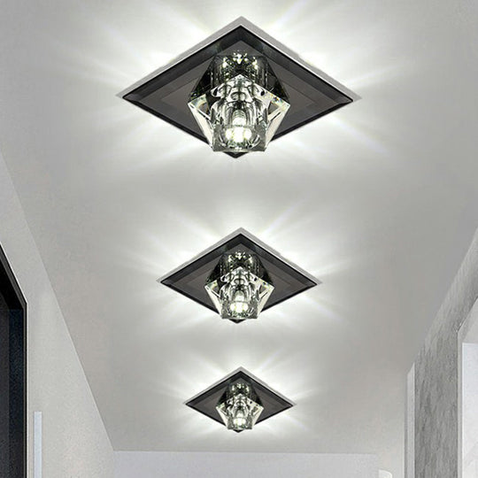 Artistic Gemstone Flush Ceiling Light With Led Crystal Corridor Accent Black / White