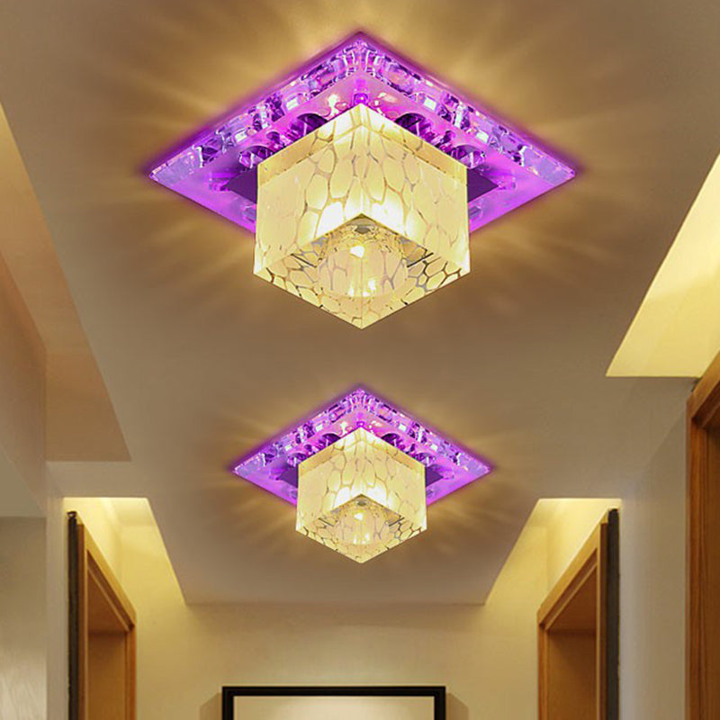 Modern Clear Crystal Cube LED Flush Mount Ceiling Light for Entryway