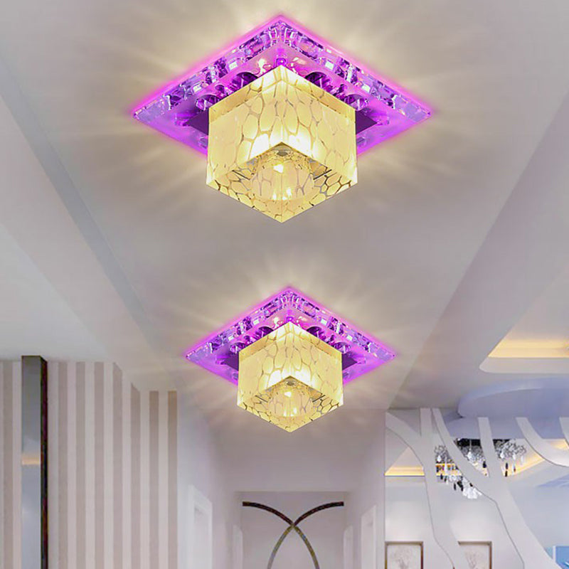 Modern Clear Crystal Cube LED Flush Mount Ceiling Light for Entryway